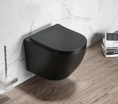 Унитаз подвесной SantiLine SL-5018MB+SL-03 безободковый, с инсталляцией, с крышкой микролифт, черный матовый