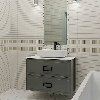 Тумба с раковиной LA FENICE Cubo Grigio TWIN 100 серая, столешница белая/ручки черные