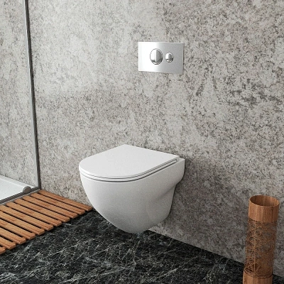 Унитаз с инсталляцией OWL 1975 Wave Cirkel-H OWLINSTTI.OWLT190801 безободковый, с крышкой микролифт, с кнопкой Titan хром