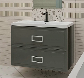 Тумба с раковиной LA FENICE Cubo Grigio TWIN 80 серая/ручки белые
