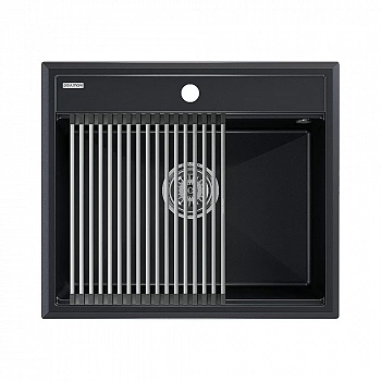 Кухонная мойка Paulmark STEPIA 60 + ролл-мат STEP PM115951-BLM+R375-BS черный металлик
