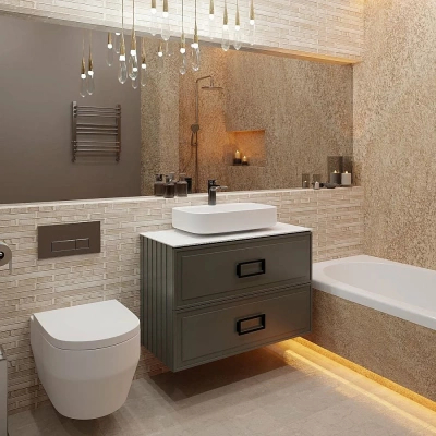 Тумба с раковиной LA FENICE Cubo Grigio TWIN 100 серая, столешница белая/ручки черные