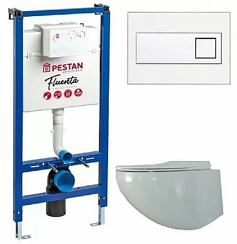 Унитаз с инсталляцией Pestan Fluenta Rimless SET40006661DW безободковый, с крышкой микролифт