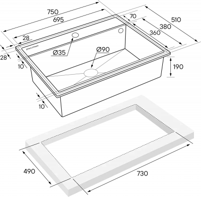 Кухонная мойка Paulmark STEPIA 80 + ролл-мат STEP PM117551-DG+R375-BS графит