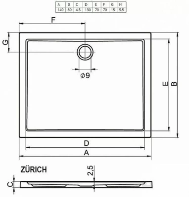 Душевой поддон Riho Zurich 290 140х80 D001004005 белый