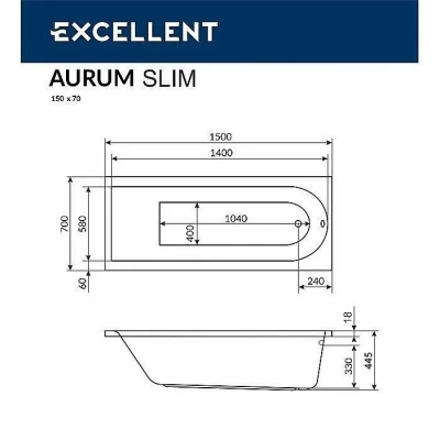 Ванна на каркасе Excellent Actima Aurum Slim 150x70