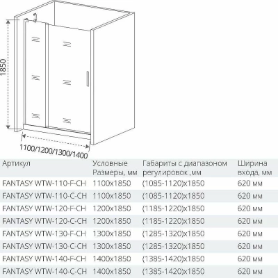 Душевая дверь Good Door FANTASY WTW-130-C-CH стекло прозрачное