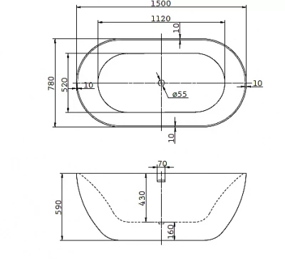 Ванна акриловая BelBagno BB27 150х78