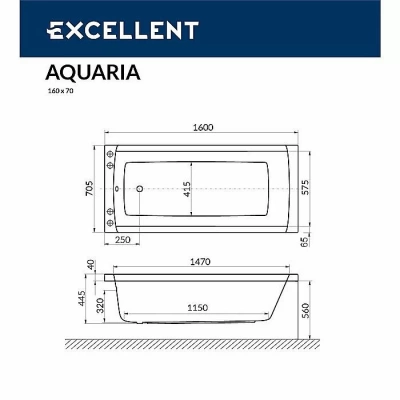Ванна акриловая Excellent Aquaria ULTRA NANO WAEX.AQU16.ULTRANANO.GL 160x70 белая с гидромассажем