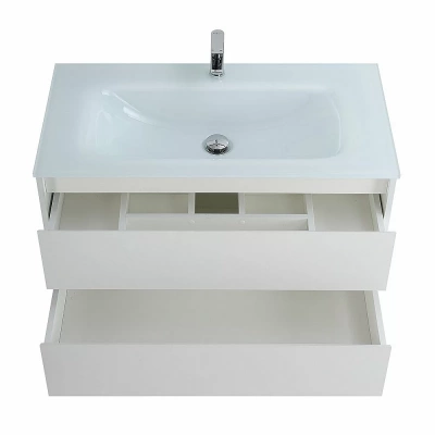 Тумба с раковиной BelBagno KRAFT 100 белая матовая/раковина стеклянная матовая