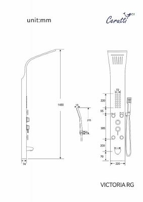 Душевая панель CeruttiSpa VICTORIA RG CT9977 Розовое Золото