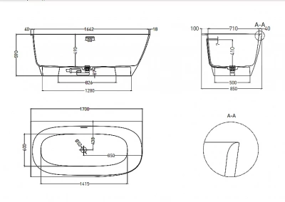 Ванна Salini SOFIA CORNER S-Stone 170x85 102525M белая матовая левая