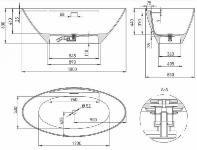 Ванна S-Sense Salini DIVA 102211G 180x85 глянцевая
