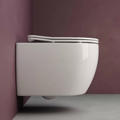 Унитаз подвесной Ceramica Nova PLAY CN3001_1001M_1000 безободковый, с крышкой микролифт, с инсталляцией и кнопкой матовый хром