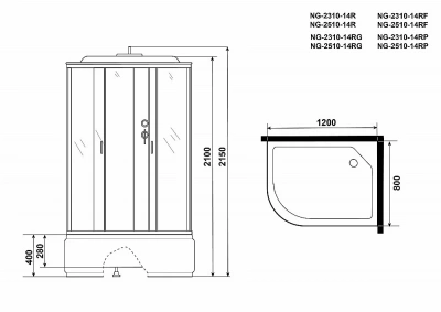 Душевая кабина Niagara Classic NG-2510-14P 120х80