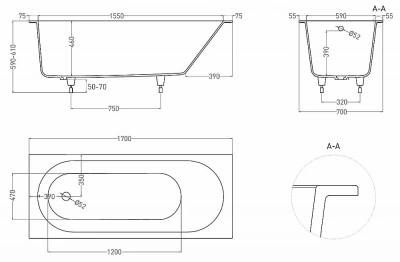 Ванна Salini Ornella S-Sense 102313MRF 170х70 белая/полностью RAL матовая