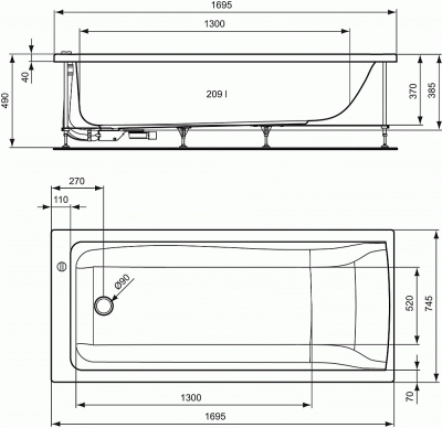 Ванна акриловая Ideal Standard Connect E019601 170x75 белая