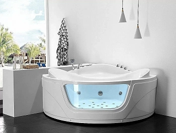 Ванна акриловая Gemy Glass Panel G9247 K 165x165 белая с гидромассажем