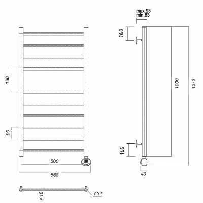 Полотенцесушитель электрический Domoterm Медея П10 500x1000 E золото