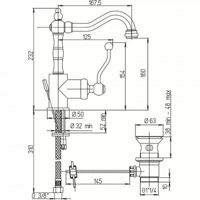 Смеситель для раковины PAINI Duomo 88F3250 бронза
