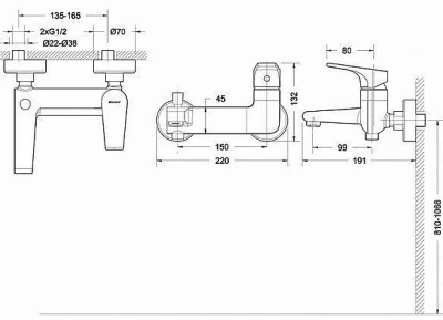Смеситель для ванны Bravat VEGA F6119177CP-01