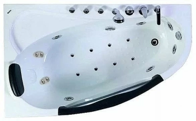 Ванна акриловая Gemy Glass Panel G9046 K 161х96 белая с гидромассажем