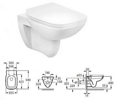 Унитаз подвесной Roca Debba SQUARE 893104970 безободковый, с инсталляцией, с крышкой микролифт