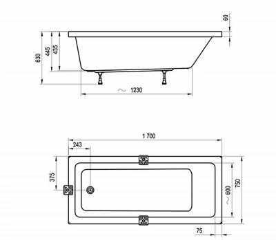 Ванна акриловая Ravak 10° Slim CA71300000 170х75 белая