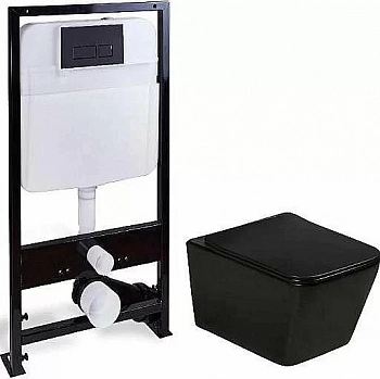 Унитаз подвесной SantiLine SL-5004MB+SL-04 безободковый, с инсталляцией, с крышкой микролифт, черный матовый