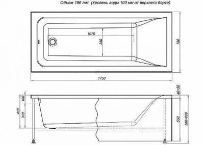 Ванна Aquanet Bright с г/м Relax 175x75 с к/с