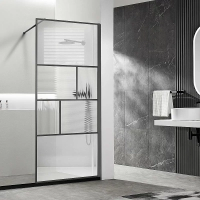 Душевое ограждение Vincea Walk-In 100 VSW-1HC100CFGM стекло прозрачное-рифленое/профиль вороненая сталь
