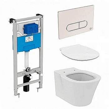 Унитаз подвесной с инсталляцией Ideal Standard Prosys Connect Air R031001 белый/кнопка хром, с крышкой микролифт