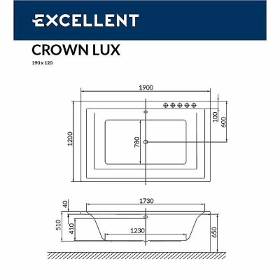 Ванна акриловая EXCELLENT Crown Lux NANO WAEX.CRO19.NANO.CR 190x120 белая с гидромассажем
