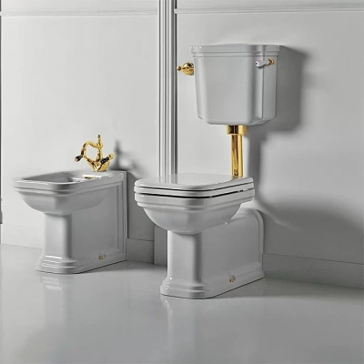 Унитаз напольный Kerasan Waldorf 4116 c низким бачком 4183 Белый/ручка золото