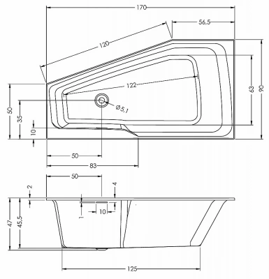Акриловая ванна Riho Rething Space 170x90 белая