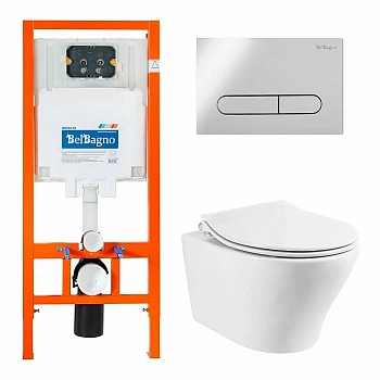 Унитаз подвесной BelBagno Acqua BB340CHR безободковый, с крышкой микролифт, с инсталляцией и кнопкой