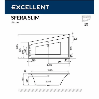 Ванна акриловая EXCELLENT Sfera Slim RELAX WAEX.SFL17S.RELAX.BR 170x100 белая с гидромассажем