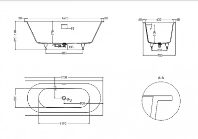 Ванна Salini Ornella AXIS Kit S-Sense 170x75 103513G белая глянцевая