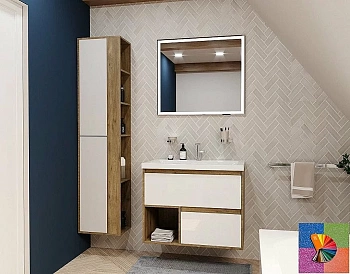 Тумба с раковиной Эстет Monaco Wood 80 подвесная 2 ящика/любой цвет тумбы и раковины с блестками под заказ