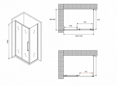 Душевой уголок ABBER Schwarzer Diamant AG30140BMH-S90BM 140х90 стекло матовое/профиль черный