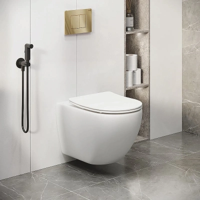 Унитаз подвесной Grossman Classic 97.4411S.04.30M безободковый, с крышкой микролифт, с инсталляцией и клавишей золото глянцевое