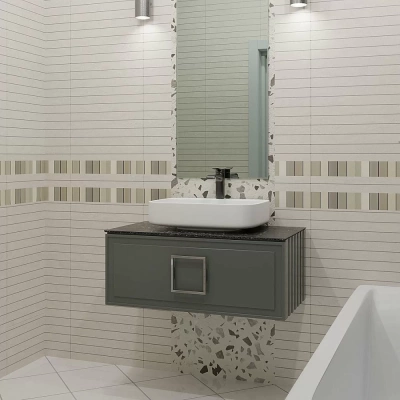 Тумба с раковиной LA FENICE Cubo Grigio 80 серая, столешница черная/ручка хром