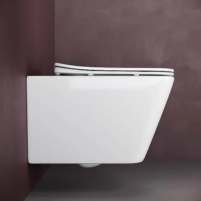Унитаз подвесной Ceramica Nova Metric CN3007_1001M_1000 безободковый, с крышкой микролифт, с инсталляцией и кнопкой матовый хром