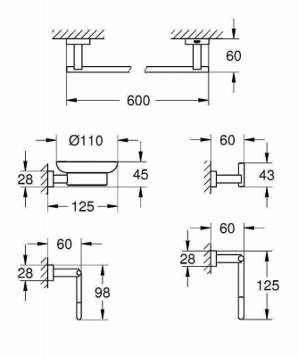 Набор аксессуаров Grohe Essentials Cube (5 предметов) 40758001