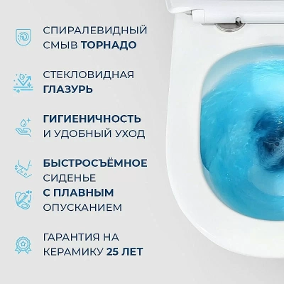 Унитаз подвесной BelBagno TRE-TOR BB5180CH-TOR/SC белый, с крышкой микролифт, безободковый, слив-торнадо