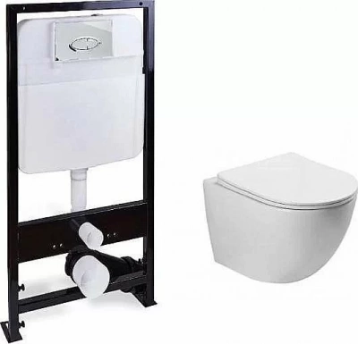 Унитаз подвесной SantiLine SL-5005+SL-01 безободковый, с инсталляцией, с крышкой микролифт