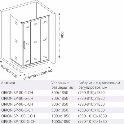 Душевой уголок Good door ORION WTW-PD+SP 90x80 стекло матовое/профиль хром