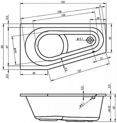 Акриловая ванна Riho Delta 150x80 белая