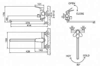 Смеситель для ванны BRAVAT Eler F6191238CP-01L-RUS