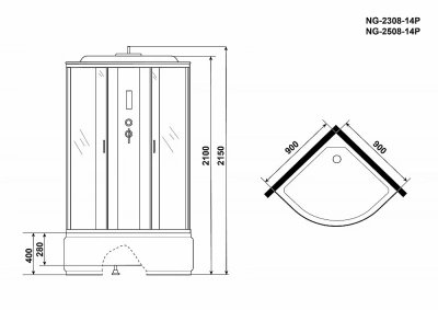 Душевая кабина Niagara Classic NG-2508-14P 90х90